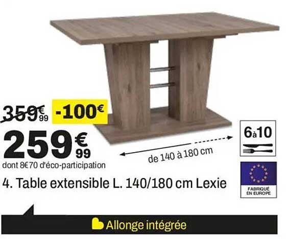 4. Table extensible L. 140/180 cm Lexie