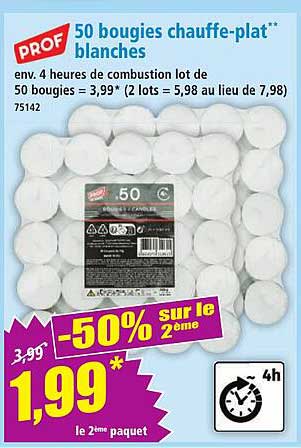 50 bougies chauffe-plat** blanches