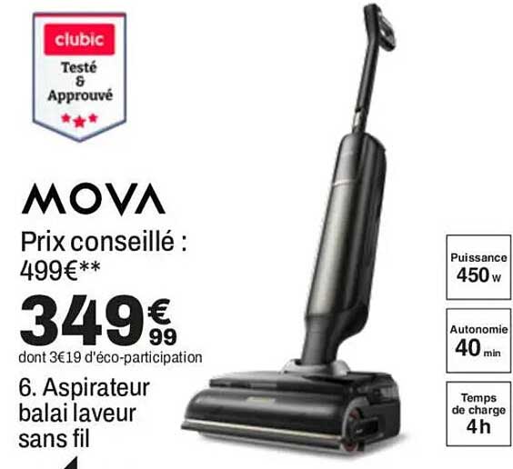 6. Aspirateur balai laveur sans fil