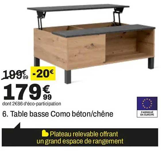 6. Table basse Como béton/chêne