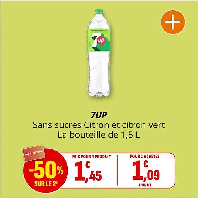 7UP Sans sucres Citron et citron vert La bouteille de 1,5 L