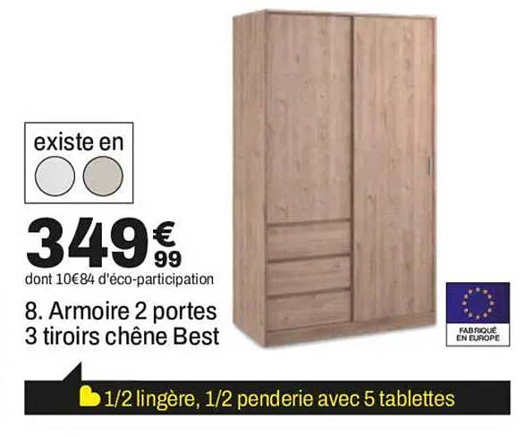8. Armoire 2 portes 3 tiroirs chêne Best