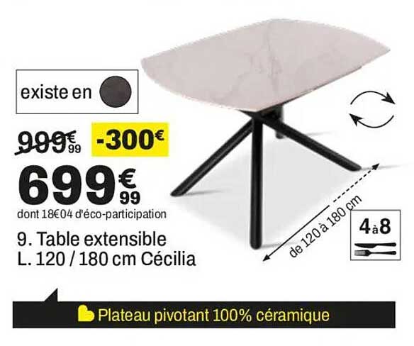 9. Table extensible L. 120 / 180 cm Cécilia