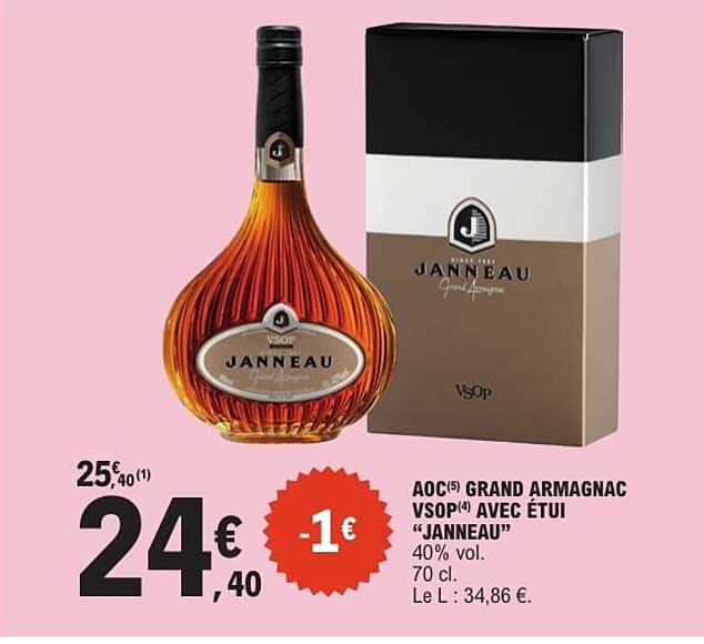AOC(5) GRAND ARMAGNAC VSOP(4) AVEC ÉTUI "JANNEAU"