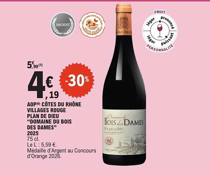 AOP CÔTES DU RHÔNE VILLAGES ROUGE PLAN DE DIEU “DOMAINE DU BOIS DES DAMES” 2025