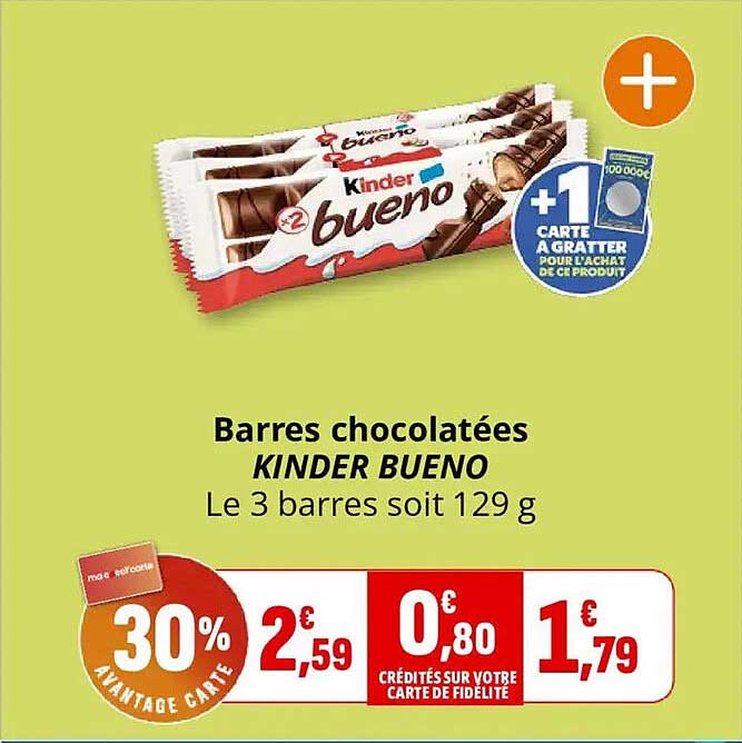 Barres chocolatées KINDER BUENO Le 3 barres soit 129 g