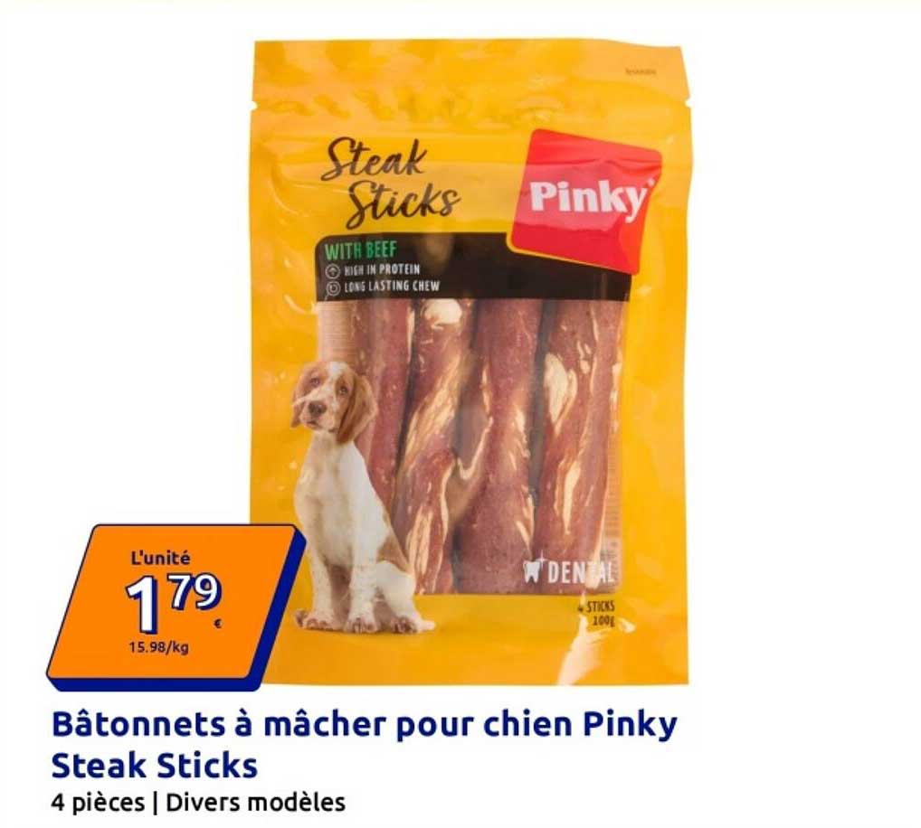 Bâtonnets à mâcher pour chien Pinky Steak Sticks