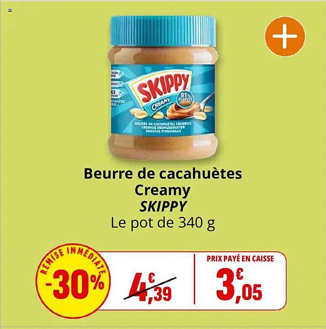 Beurre de cacahuètes Creamy SKIPPY Le pot de 340 g