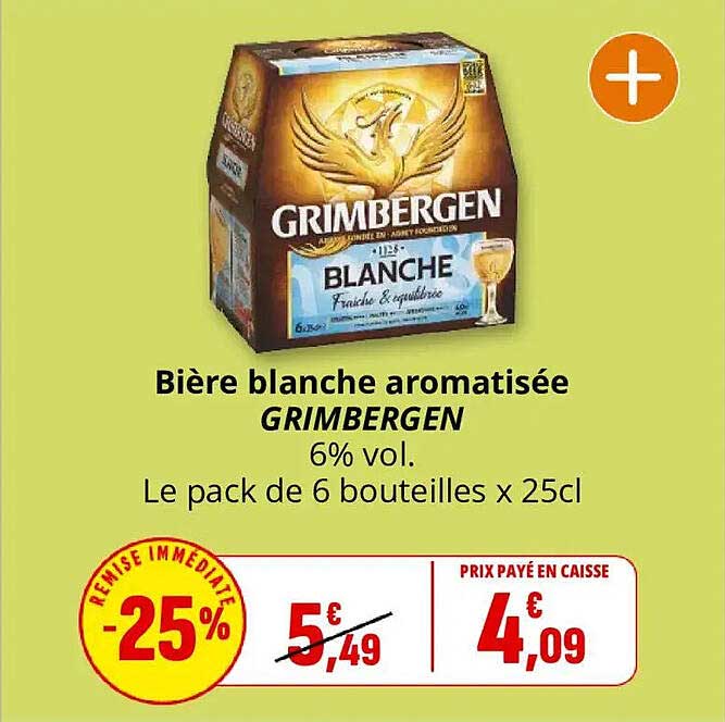 Bière blanche aromatisée GRIMBERGEN 6% vol. Le pack de 6 bouteilles x 25cl