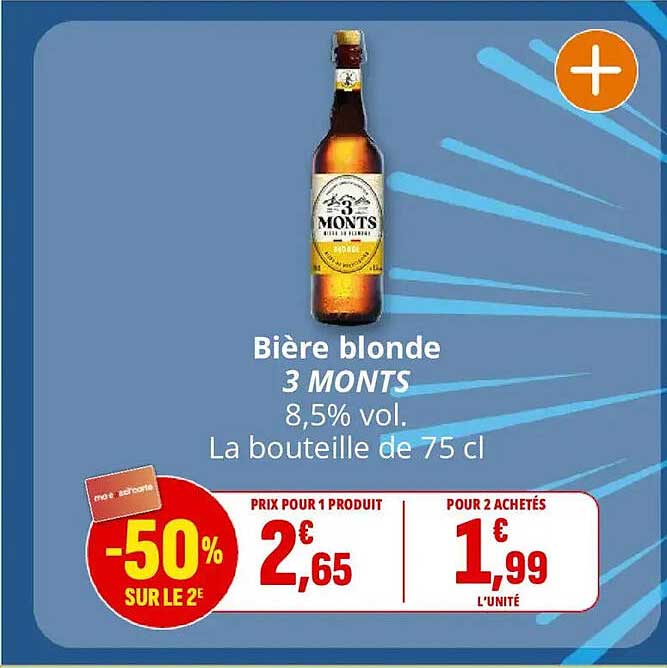 Bière blonde 3 MONTS 8,5% vol. La bouteille de 75 cl