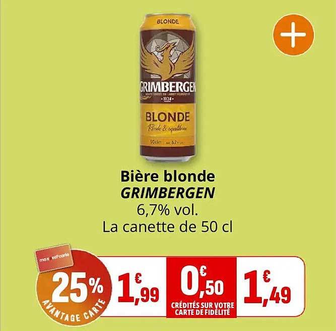 Bière blonde GRIMBERGEN 6,7% vol. La canette de 50 cl