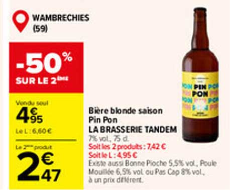 Bière blonde saison Pin Pon LA BRASSERIE TANDEM