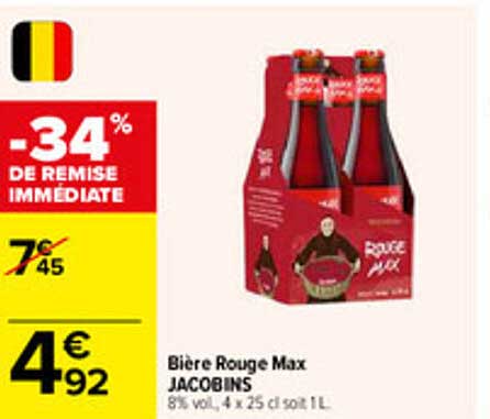 Bière Rouge Max JACOBINS 8% vol. 4 x 25 cl soit 1 L