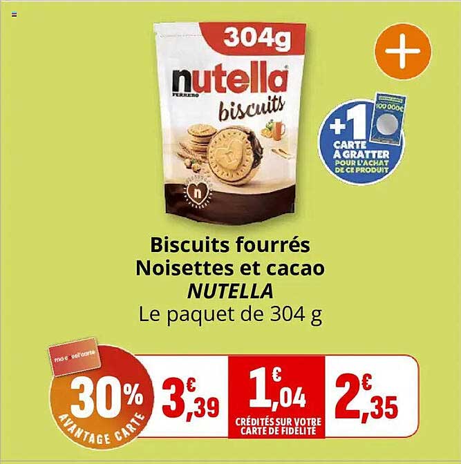 Biscuits fourrés Noisettes et cacao NUTELLA Le paquet de 304 g