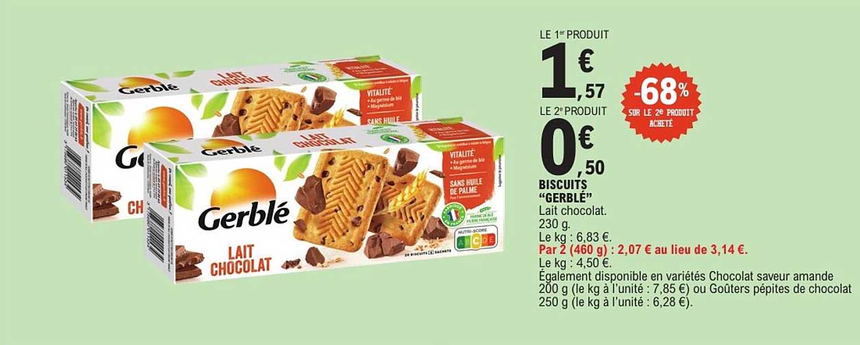 BISCUITS “GERBLÉ” Lait chocolat. 230 g.