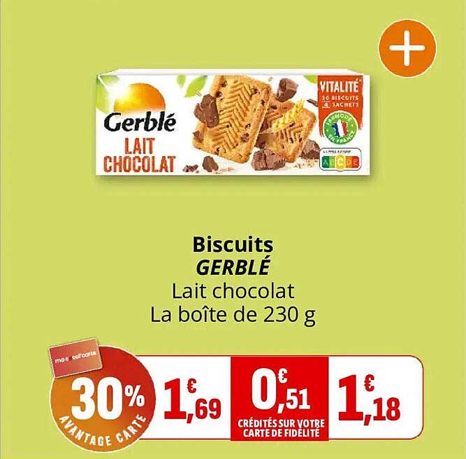 Biscuits GERBLÉ Lait chocolat La boîte de 230 g