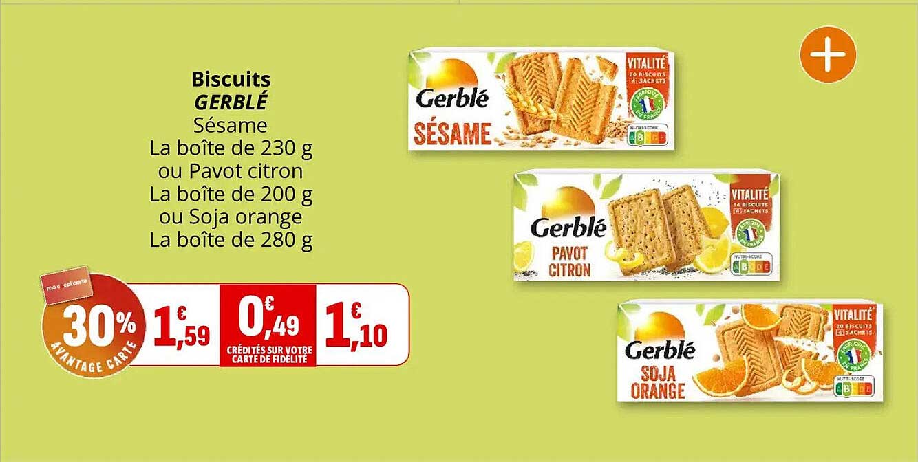 Biscuits GERBLÉ Sésame La boîte de 230 g ou Pavot citron La boîte de 200 g ou Soja orange La boîte de 280 g