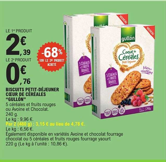 BISCUITS PETIT-DÉJEUNER COEUR DE CÉRÉALES "GULLÓN"