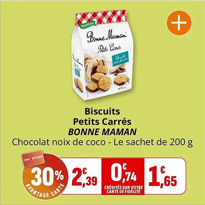 Biscuits Petits Carrés BONNE MAMAN Chocolat noix de coco - Le sachet de 200 g