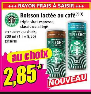 Boisson lactée au café (d)(1) triple shot espresso, classic ou allégé en sucres au choix, 300 ml