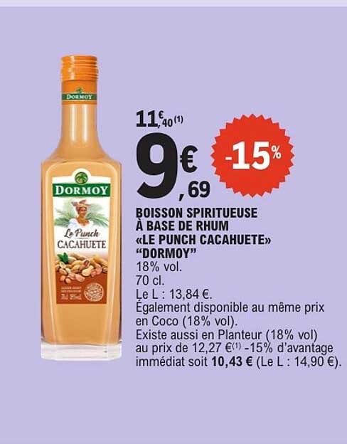 BOISSON SPIRITUEUSE À BASE DE RHUM «LE PUNCH CACAHUETE» "DORMOY"