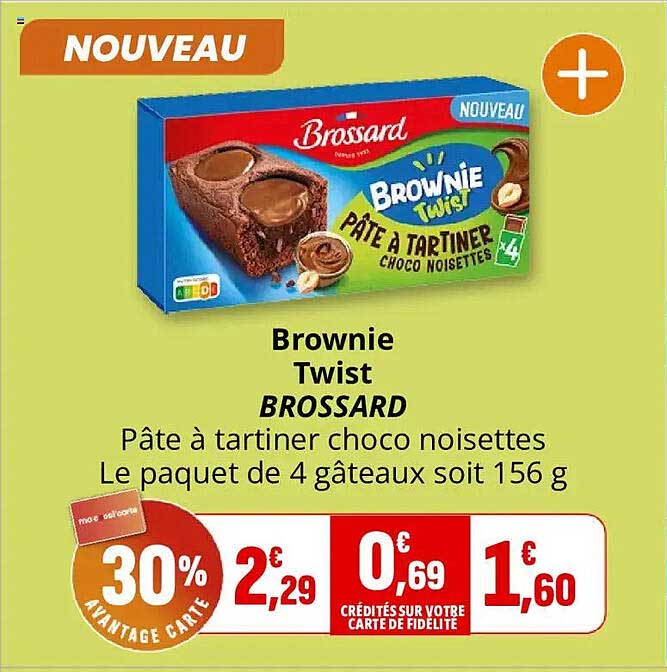 Brownie Twist BROSSARD Pâte à tartiner choco noisettes Le paquet de 4 gâteaux soit 156 g