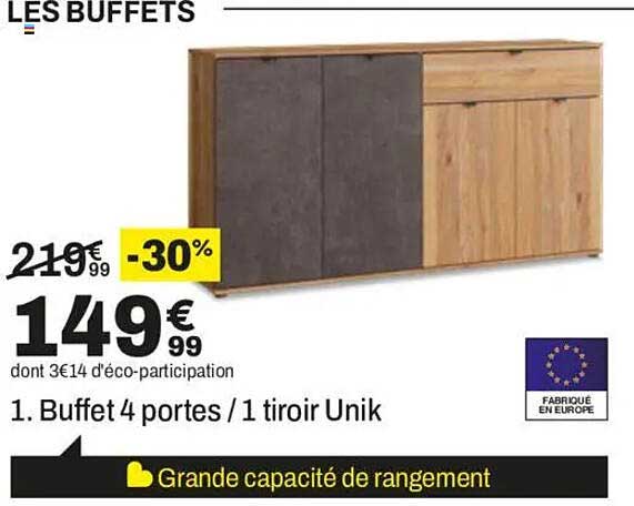 Buffet 4 portes / 1 tiroir Unik