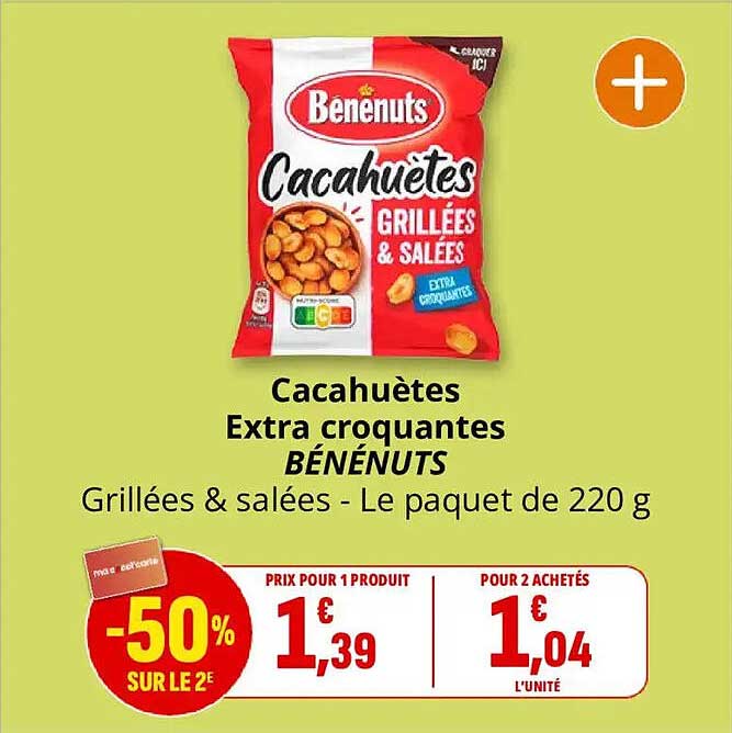 Cacahuètes Extra croquantes BÉNENUTS Grillées & salées - Le paquet de 220 g