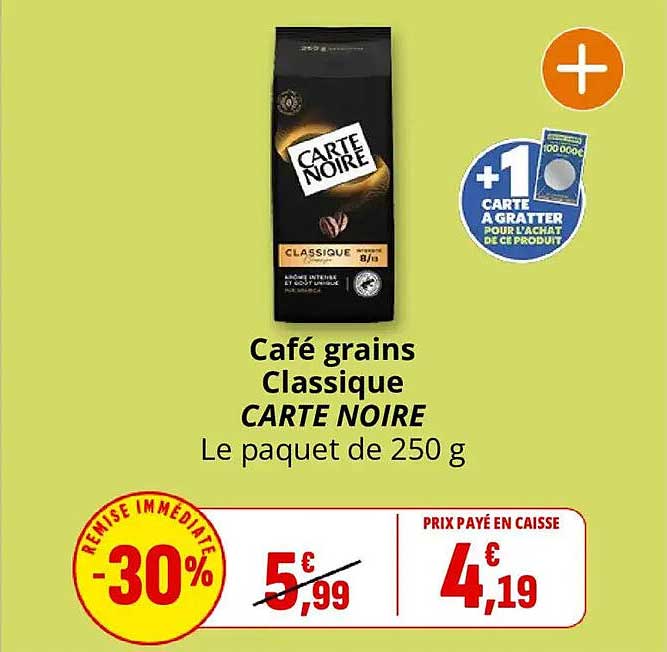 Café grains Classique CARTE NOIRE Le paquet de 250 g