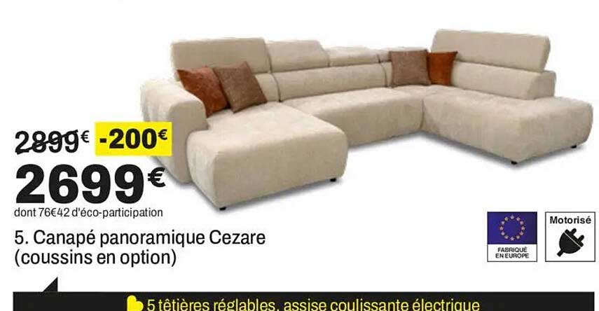 Canapé panoramique Cezare (coussins en option)