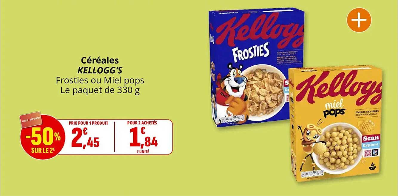 Céréales KELLOGG'S Frosties ou Miel pops Le paquet de 330 g