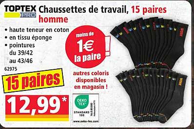Chaussettes de travail, 15 paires homme