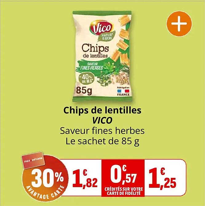 Chips de lentilles VICO Saveur fines herbes Le sachet de 85 g