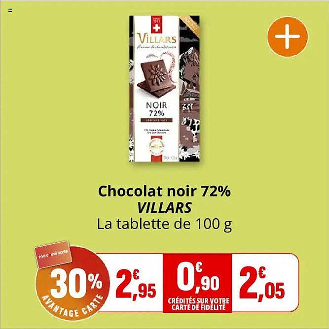 Chocolat noir 72% VILLARS La tablette de 100 g