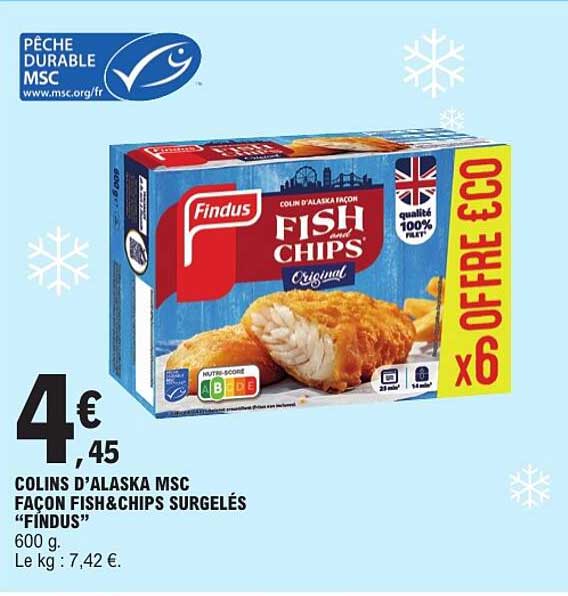 COLINS D'ALASKA MSC FAÇON FISH&CHIPS SURGELÉS “FINDUS”