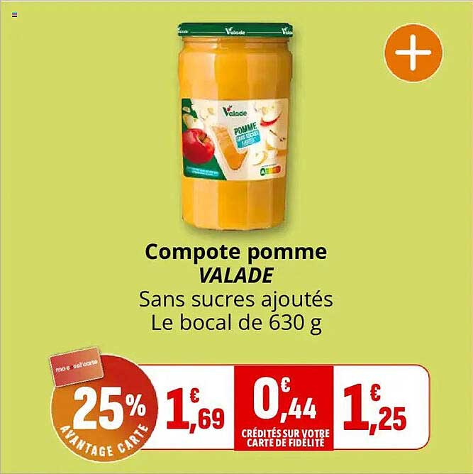 Compote pomme VALADE Sans sucres ajoutés Le bocal de 630 g