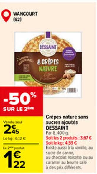 Crêpes nature sans sucres ajoutés DESSAINT