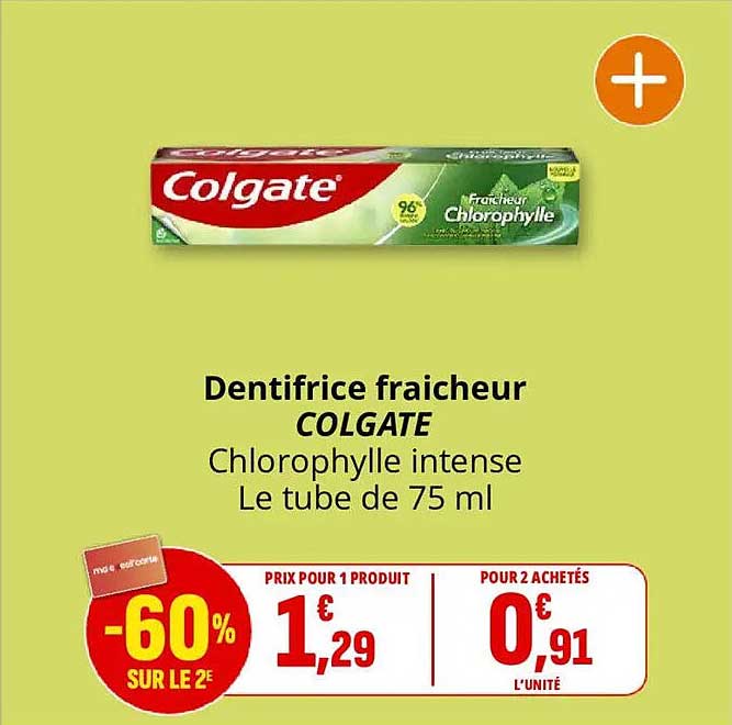 Dentifrice fraicheur COLGATE Chlorophylle intense Le tube de 75 ml
