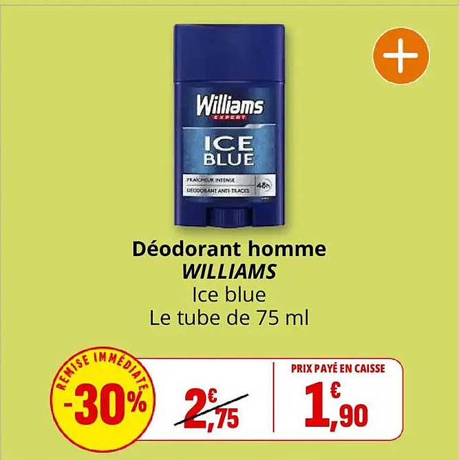 Déodorant homme WILLIAMS Ice blue Le tube de 75 ml