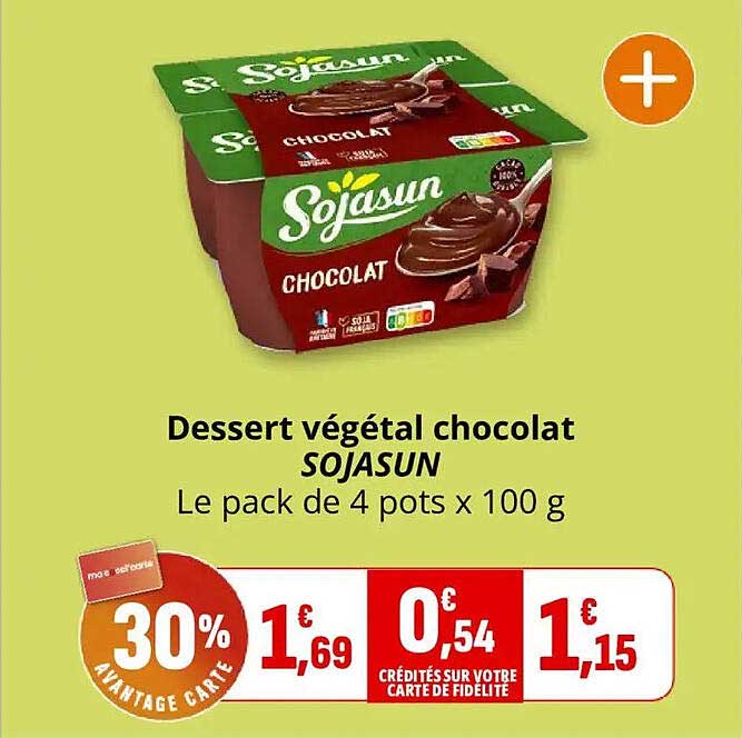 Dessert végétal chocolat SOJASUN Le pack de 4 pots x 100 g
