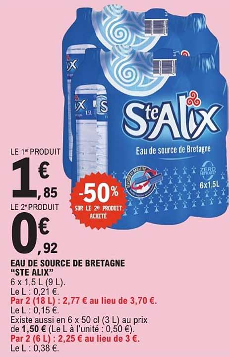 Eau de source de Bretagne "Ste Alix" 6 x 1,5 L (9 L)