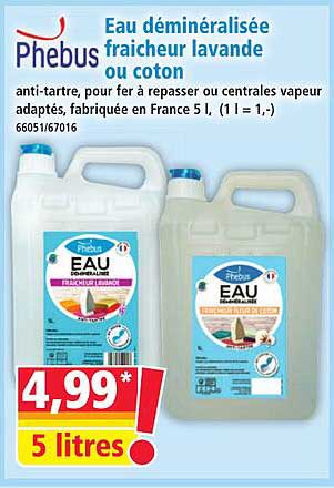 Eau déminéralisée fraicheur lavande ou coton
