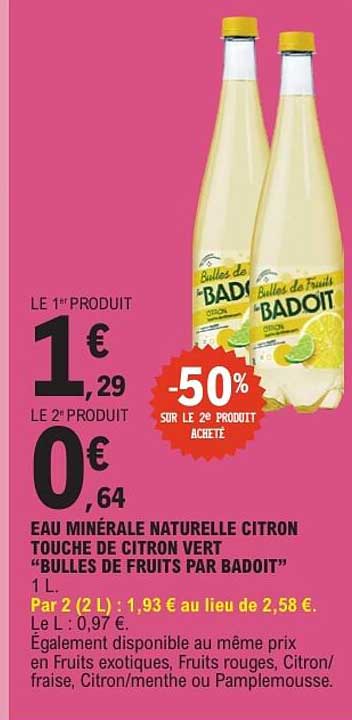 EAU MINÉRALE NATURELLE CITRON TOUCHE DE CITRON VERT “BULLES DE FRUITS PAR BADOIT”