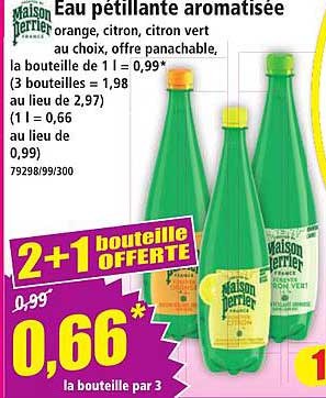 Eau pétillante aromatisée orange, citron, citron vert au choix, offre panachable, la bouteille de 1 l = 0,99*
