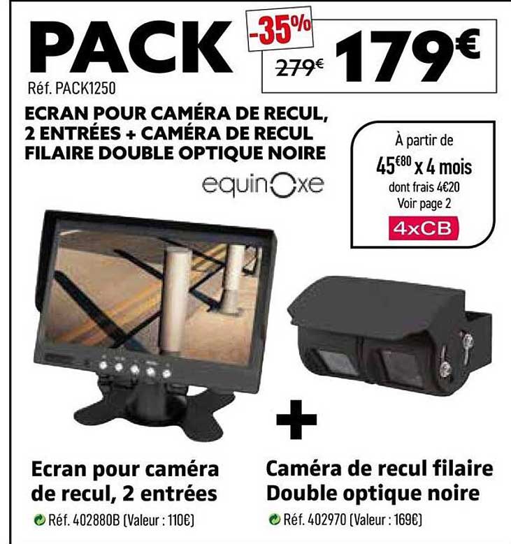 ECRAN POUR CAMÉRA DE RECUL, 2 ENTRÉES + CAMÉRA DE RECUL FILAIRE DOUBLE OPTIQUE NOIRE