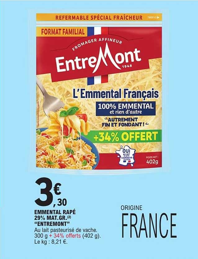 EMMENTAL RÂPÉ 29% MAT.GR. “ENTREMONT”