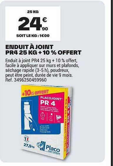 ENDUIT À JOINT PR4 25 KG + 10 % OFFERT