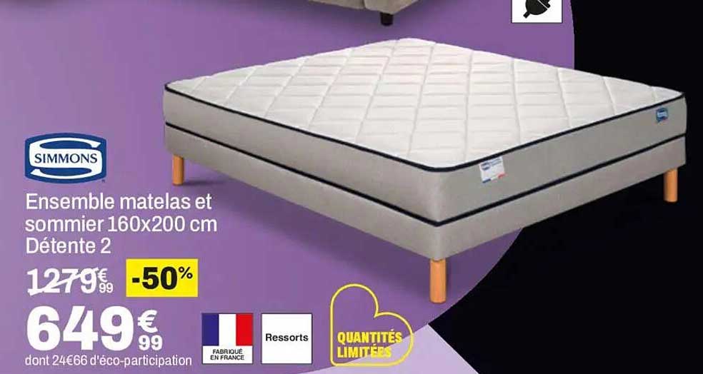 Ensemble matelas et sommier 160x200 cm Détente 2