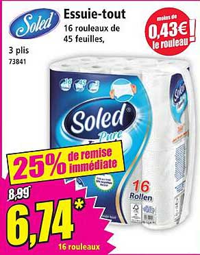 Essuie-tout 16 rouleaux de 45 feuilles, 25% de remise immédiate