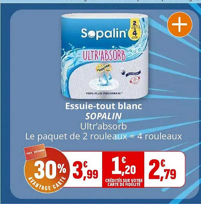 Essuie-tout blanc SOPALIN Ultraborb Le paquet de 2 rouleaux = 4 rouleaux